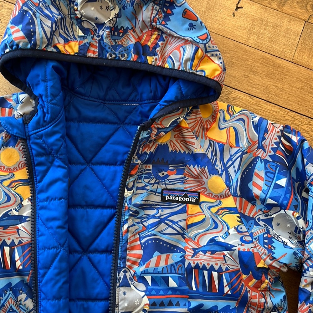 Patagonia Kids Blue Multi-Color Patterned Hooded Jacket